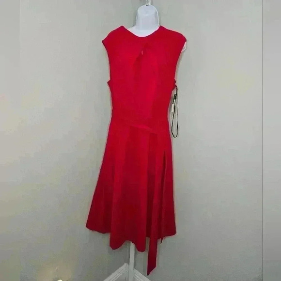 Tahari ASL Pleated-neck Sleeveless fit & flare dress NWT SZ 14 Cocktail dress - Picture 4 of 11